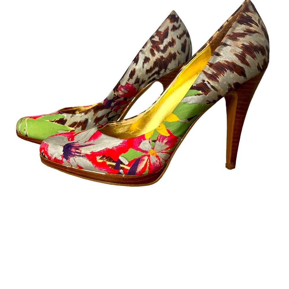Vintage Nine West Floral Cheetah Heels Size 7M